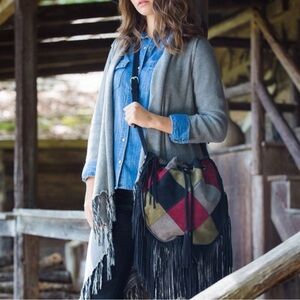 Patricia Nash Carrara Patchwork Suede Fringe Drawstring Bag